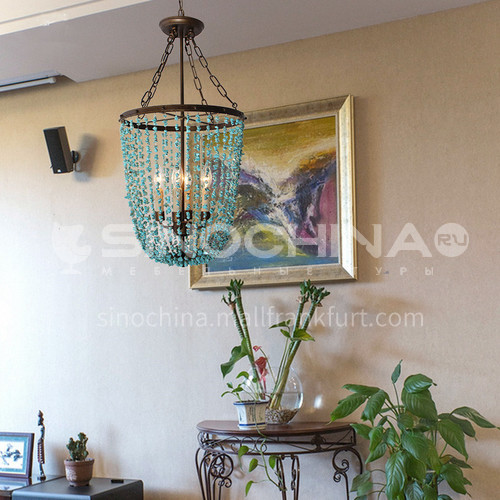 American country bedroom dining room retro villa wrought iron turquoise chandelier-WX-D9096